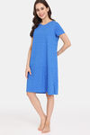 Rosaline Rural Charm Knit Cotton Knee Length Nightdress - Princess Blue — thumbnail 2